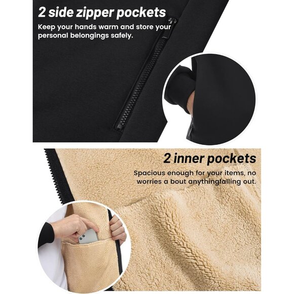 Mens Winter Hoodie Full Zip Fleece Sherpa Lined Warm Work Casual Sweatshirt - Picture 6 of 6